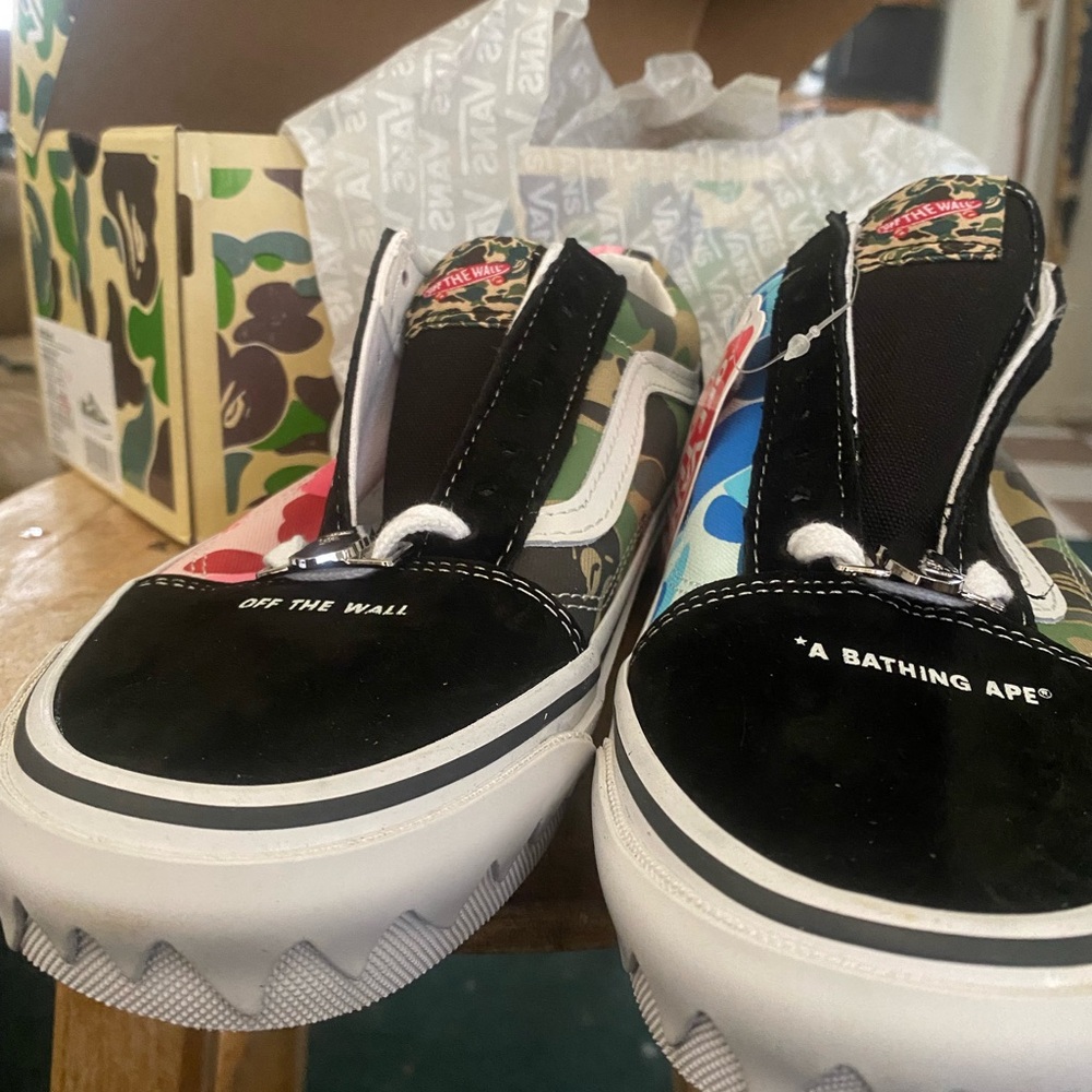 Vans x Bape A Bathing Ape Black and Pink Off The Wall Shoes 7.5 M 9 W NWT NIB